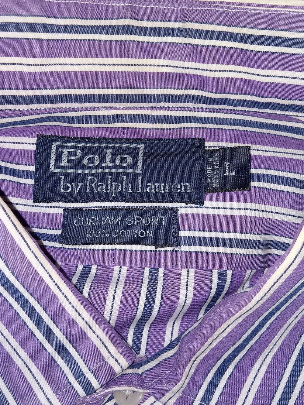 Polo Ralph Lauren Curham Sport Fit L Purple White Stripe Button Shirt Vintage